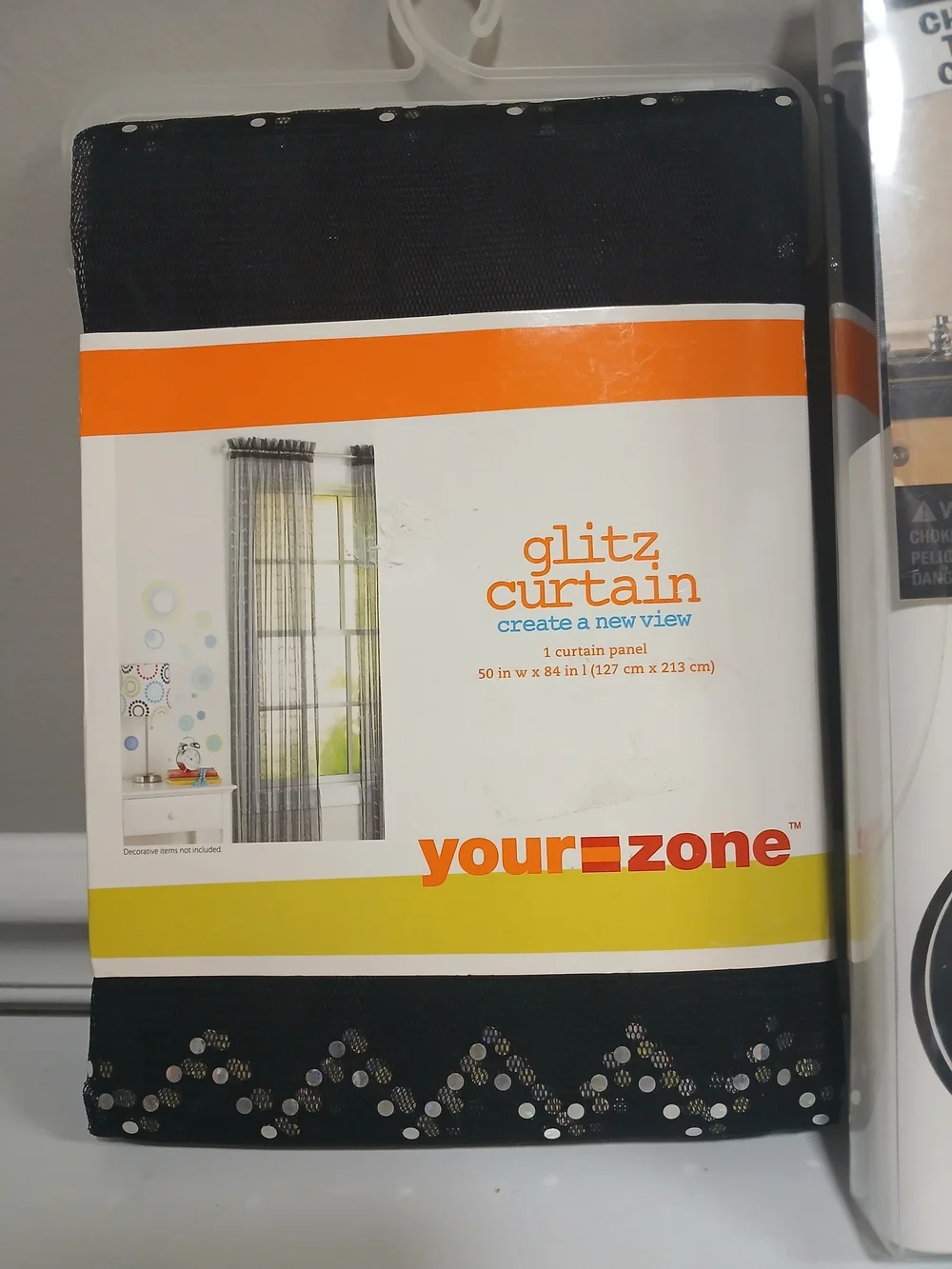 Black Sheer Sequin Curtain Pair & Peel & Stick Adjustable Wall Decals New!